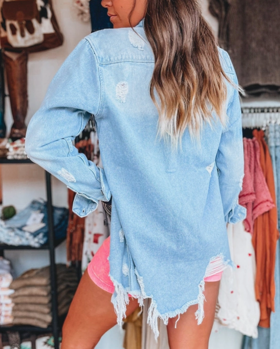 Long Denim Shirt Jacket