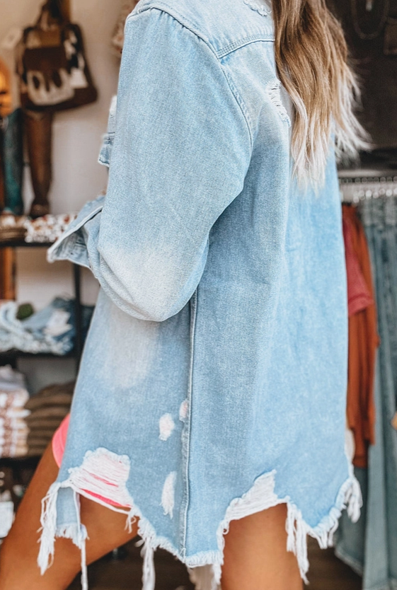 Long Denim Shirt Jacket