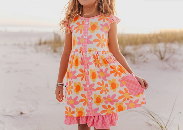 Girls Tangerine Floral Dress