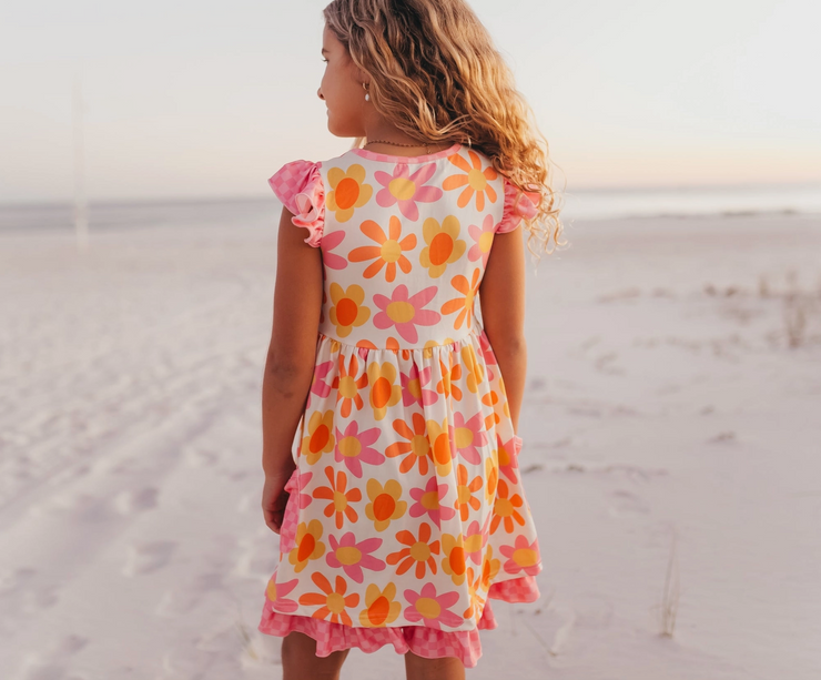 Girls Tangerine Floral Dress