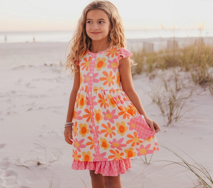 Girls Tangerine Floral Dress