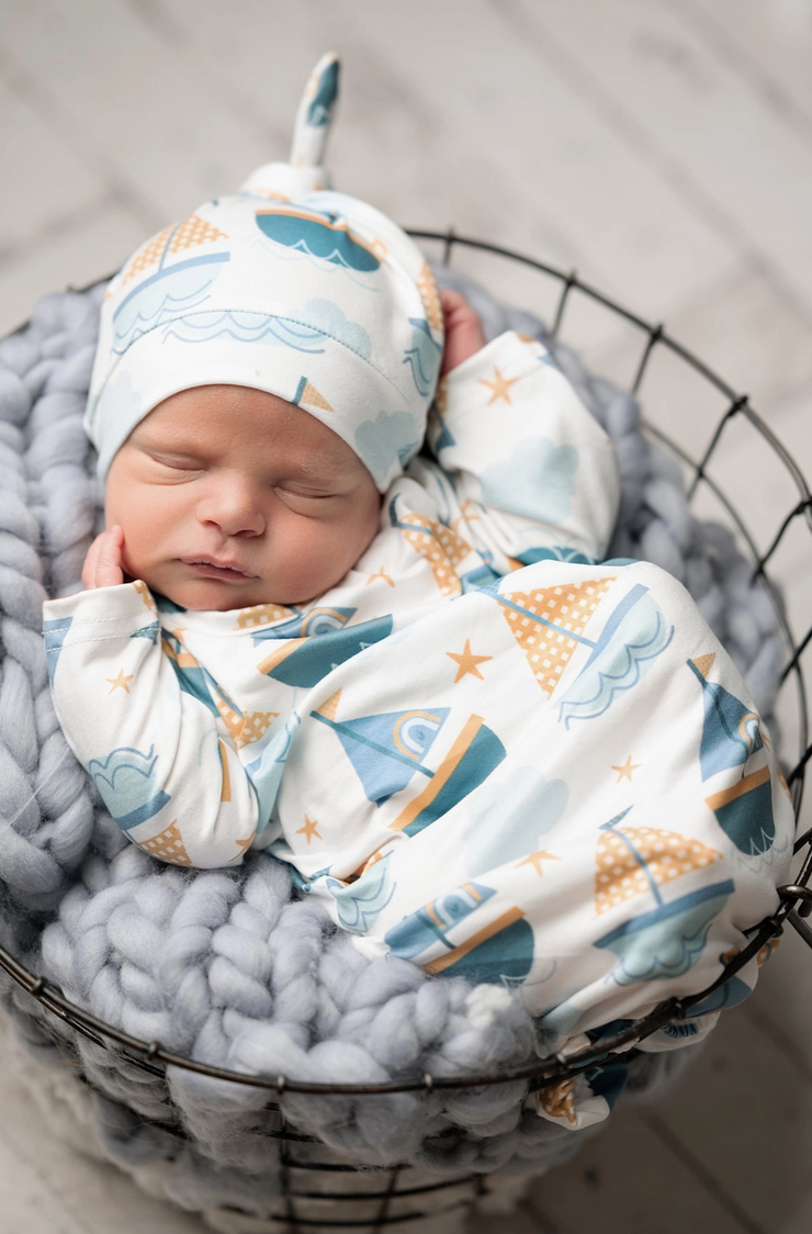 Baby Sailboat Gown and Hat- 0/3M