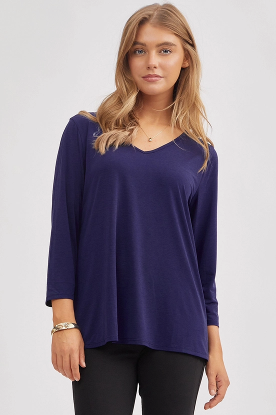 Classic Wrinkle-Free V-Neck Top- Navy