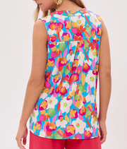 Clara Print Split Neckline Sleeveless Top
