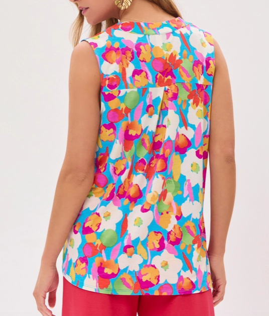 Clara Print Split Neckline Sleeveless Top