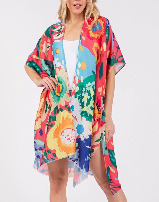 Floral Kimono- Coral