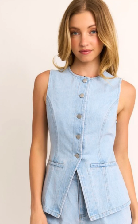 Sleeveless Button Denim Vest