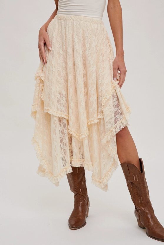 Lace Tiered Midi Skirt