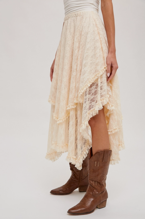 Lace Tiered Midi Skirt