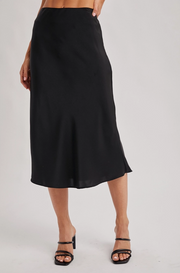 Satin Midi Skirt- Black