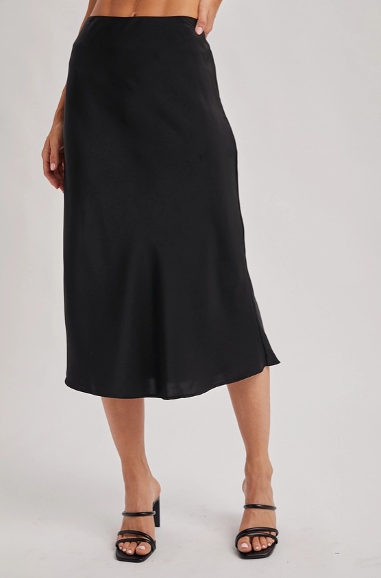 Satin Midi Skirt- Black