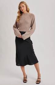 Satin Midi Skirt- Black