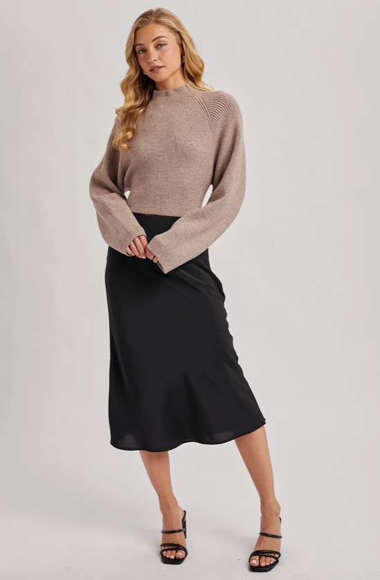 Satin Midi Skirt- Black