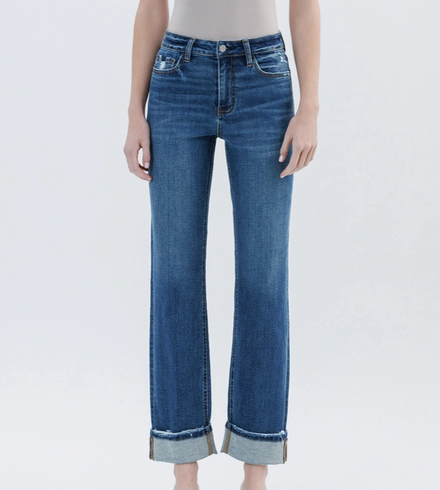 Vervet High Rise Cuffed Straight Leg Denim