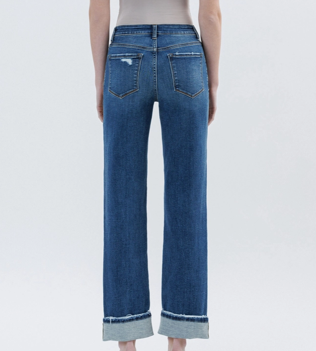 Vervet High Rise Cuffed Straight Leg Denim