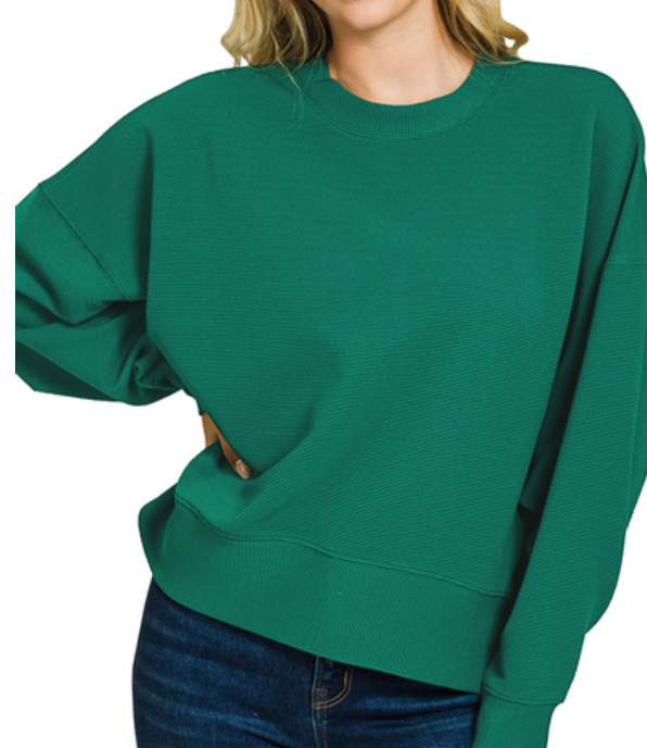 RIBBED BALLOON SLEEVE PULLOVER- Green