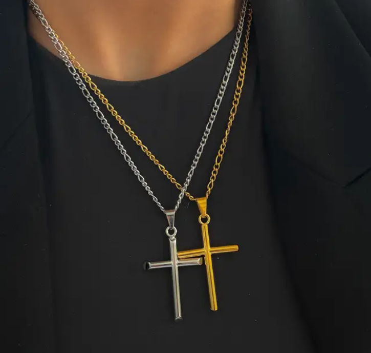 Chan-Sutt Pearls- Large Cross Necklace (Gold or Silver)