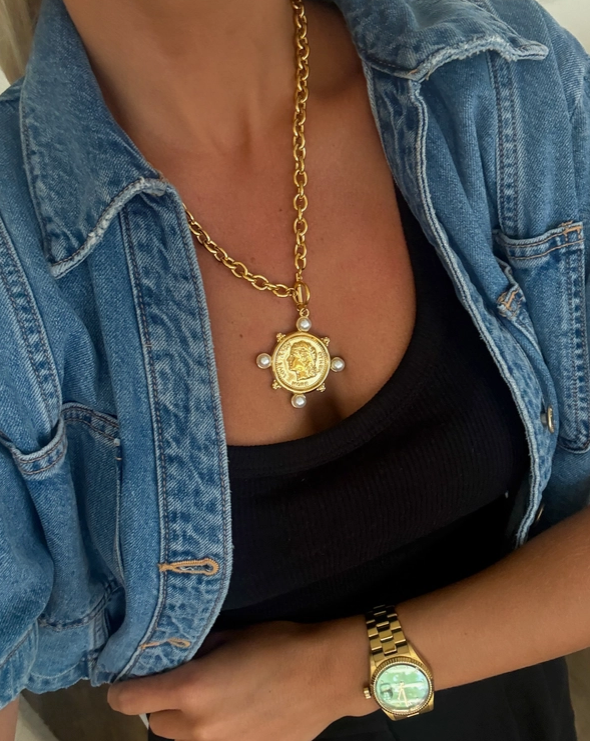 Pearl Coin Necklace- Gold