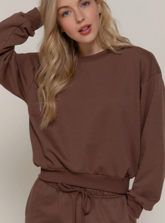 Zoe Round Neck Top- Brown