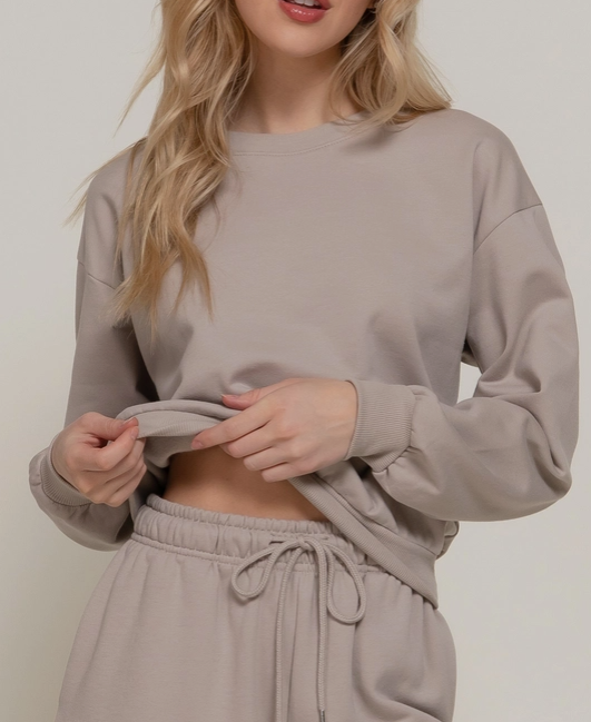 Zoe Round Neck Top- Taupe