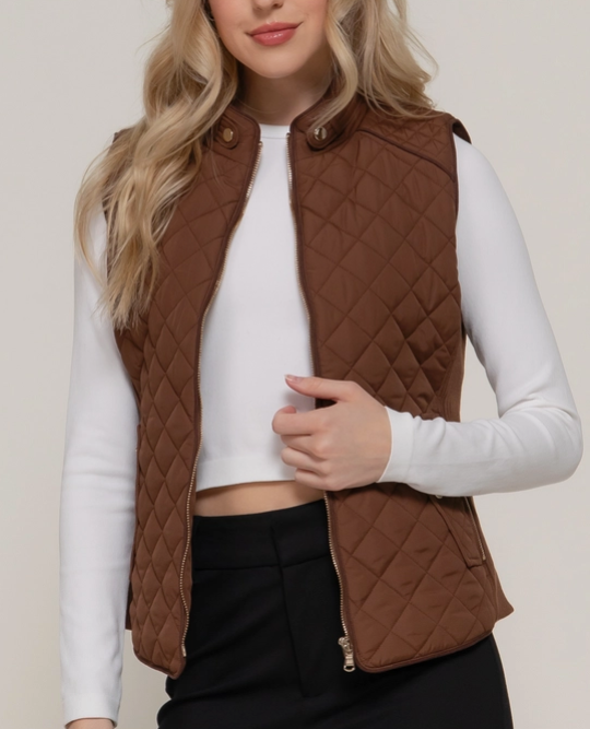 Claire Quilted Vest- Brown