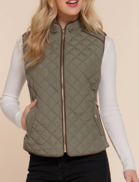Claire Quilted Vest- Olive