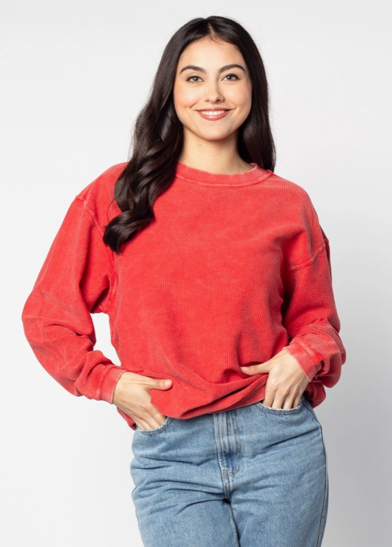 Corded Oversized Sweater- Red