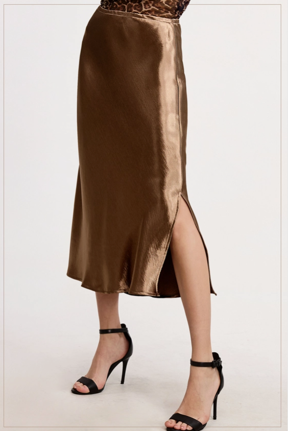Satin Midi Skirt- Taupe