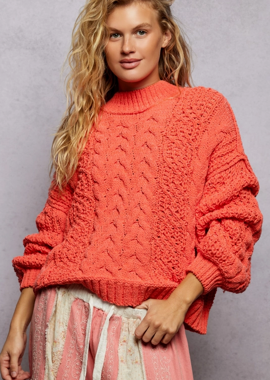 POL Mock Neck Sweater-Coral