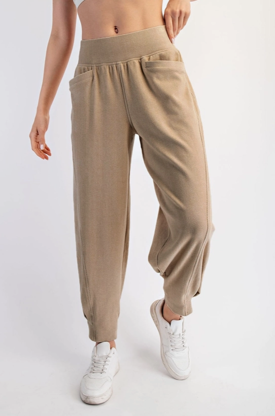 Ribbed Brush Cocoon Pant- Taupe