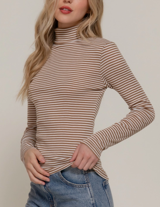 Mocha Striped Turtle Neck Top