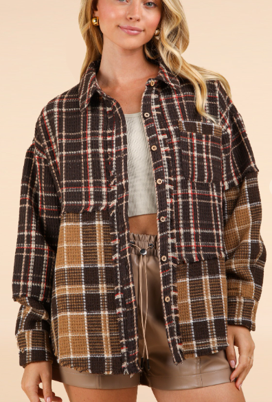 Mixed Plaid Oversized Shacket- Coco