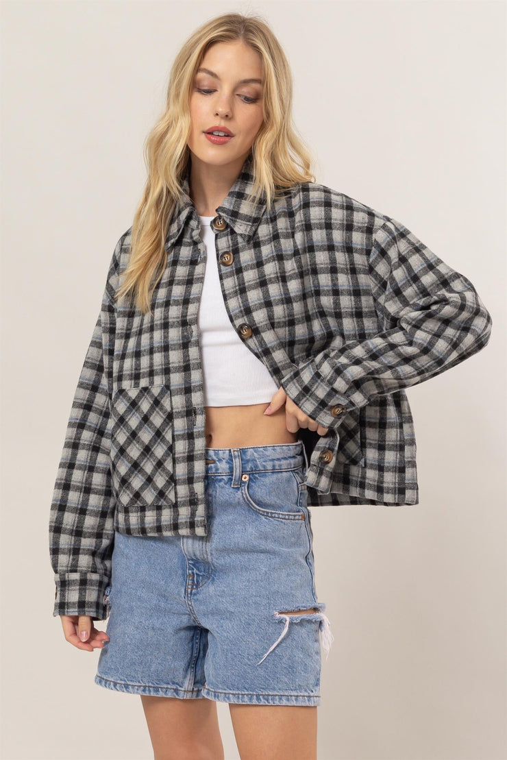 Plaid Short Jacket- Black