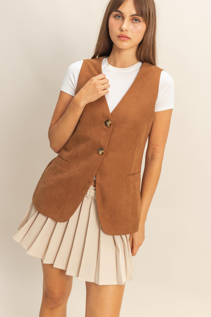 Sleeveless V-neck Tailored Button Vest