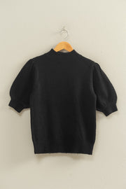 Short-sleeve Ribbed Sweater With Puff Sleeves
