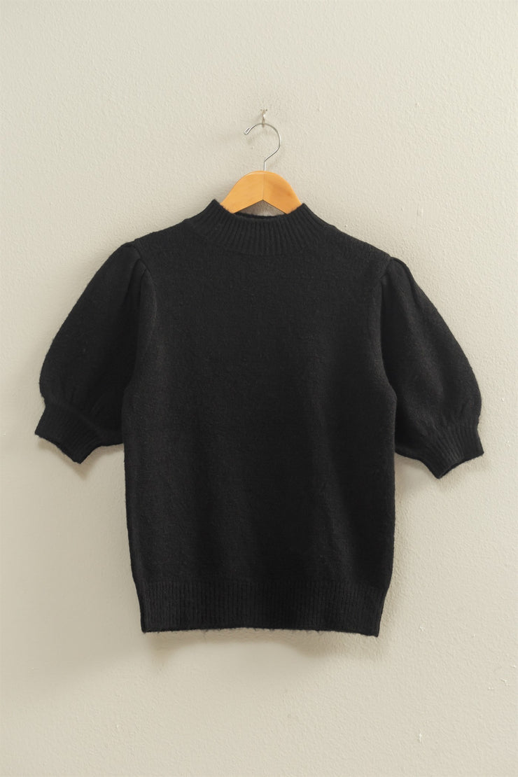 Short-sleeve Ribbed Sweater With Puff Sleeves