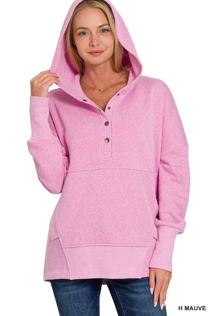 Half Button Fleece Pullover - Pink