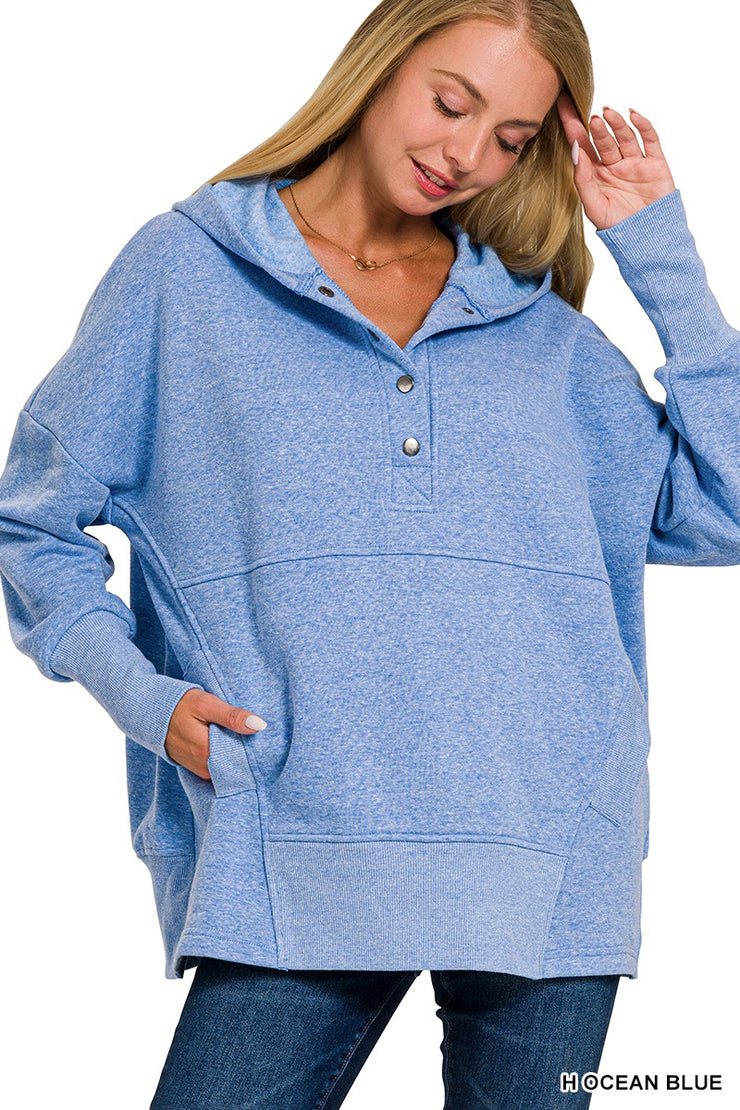 Half Button Fleece Pullover - Blue