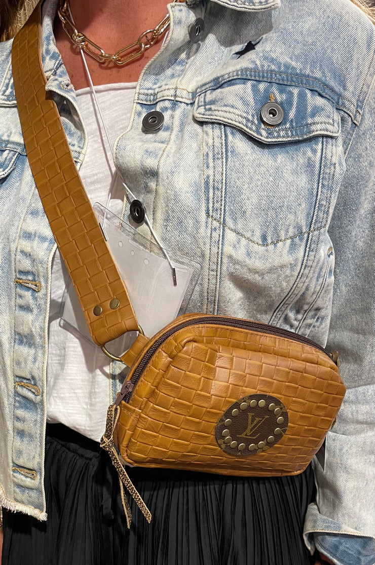 Leather Upcycled Weave Belt Crossbody Bag