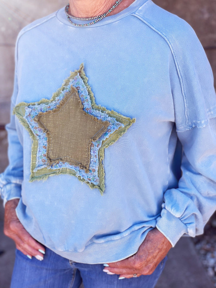 Star Patch Pullover- Denim