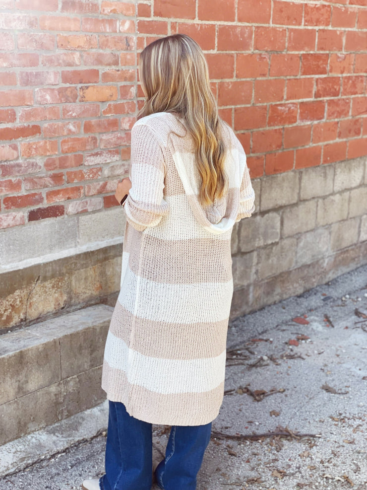 Claire Open Striped Cardigan- Mocha/Ivory