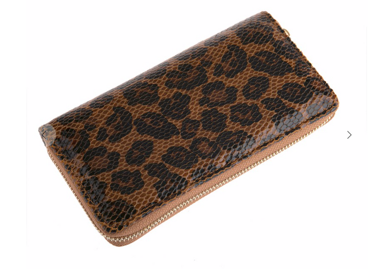 Single Zipper Wallet-Leopard Brown