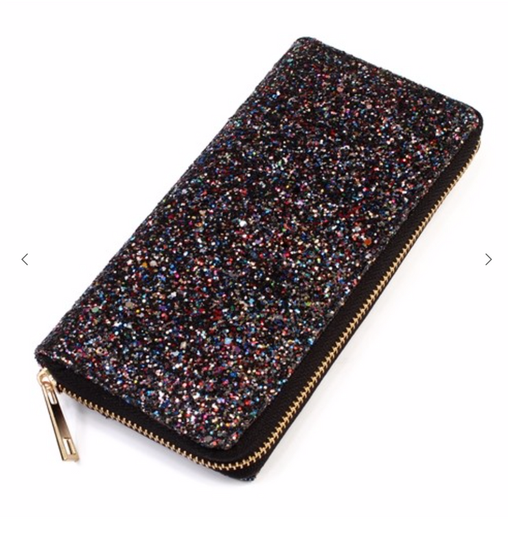 Single Zipper Wallet- Glitter Black