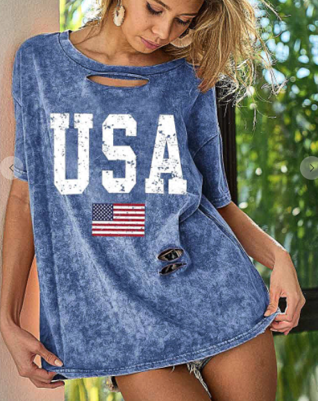 USA Mineral Washed Top- Blue