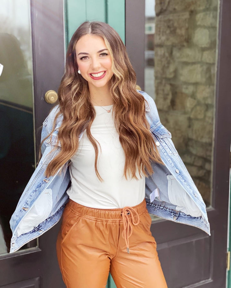 Faux Leather Joggers- Brown