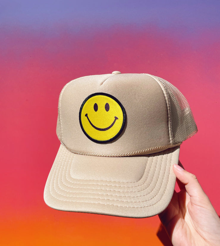Smiley Trucker Hat- Tan